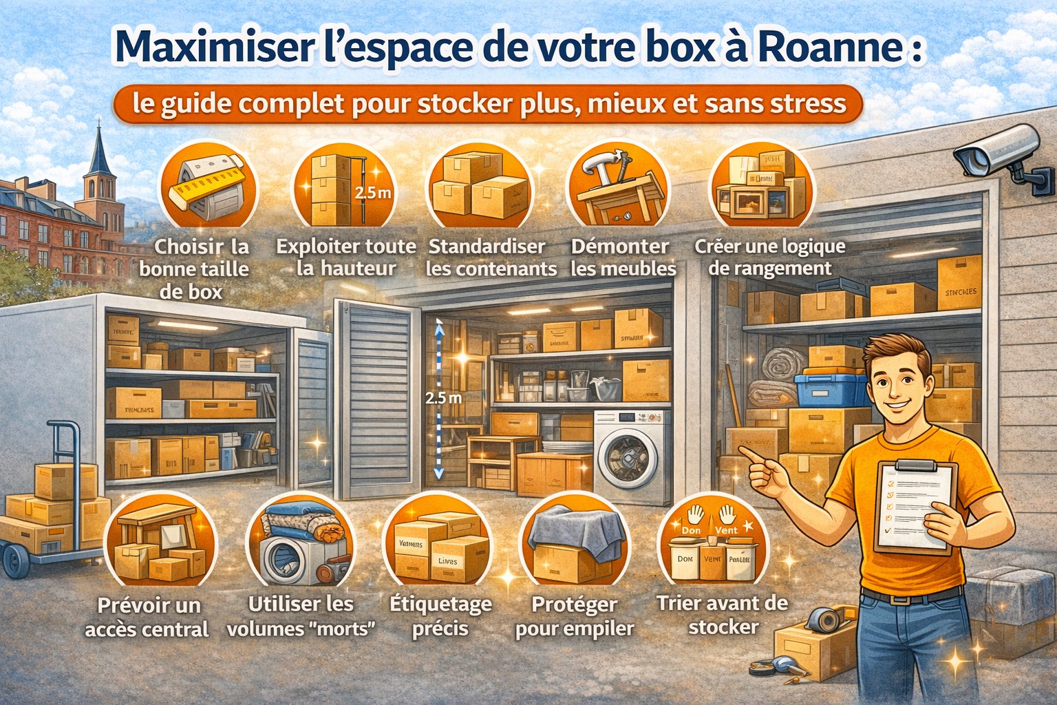 Illustration : Maximiser l’espace de votre box à Roanne : le guide complet pour stocker plus, mieux et sans stress
